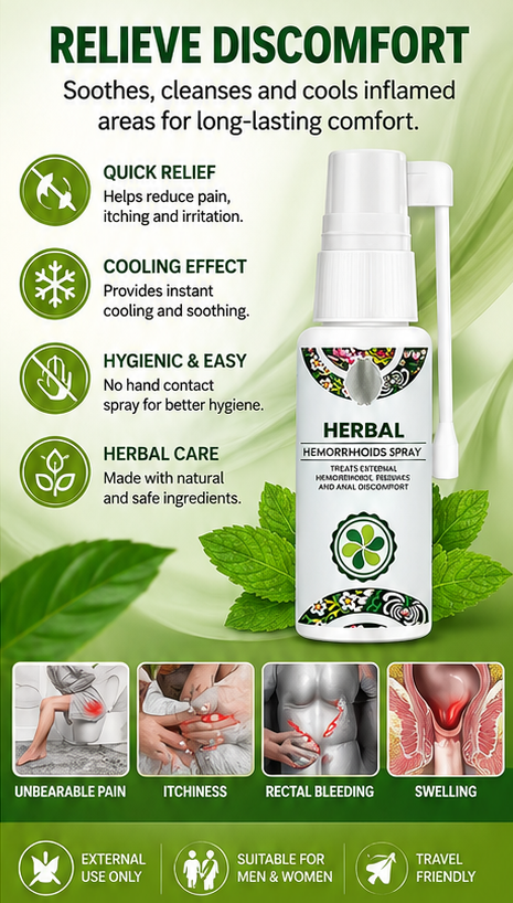 Fast Relief Herbal Hemorrhoids & Piles Spray – Soothes Pain, Itching & Swelling (Pack of 1)