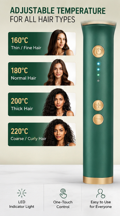 2-in-1 Fast Heat Hair Straightening Comb with Adjustable Temperature