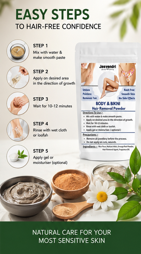 Jasvendri 10-Minute Natural Hair Removal Powder for Body & Bikini Area (Pack of 2)