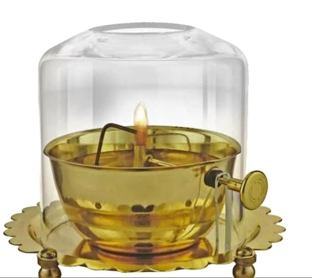 Akhand Diya Lamp with Adjustable Wick & Glass Dome