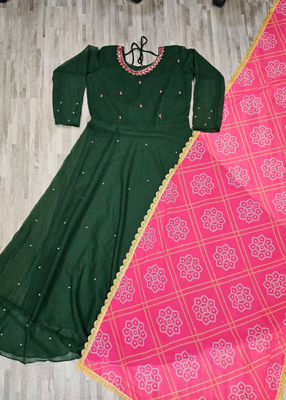 Women's Elegant Solid Georgette Gown Kurta Set with Designer Dupatta – Party Wear Ethnic Dress for Festive, Wedding & Special Occasions