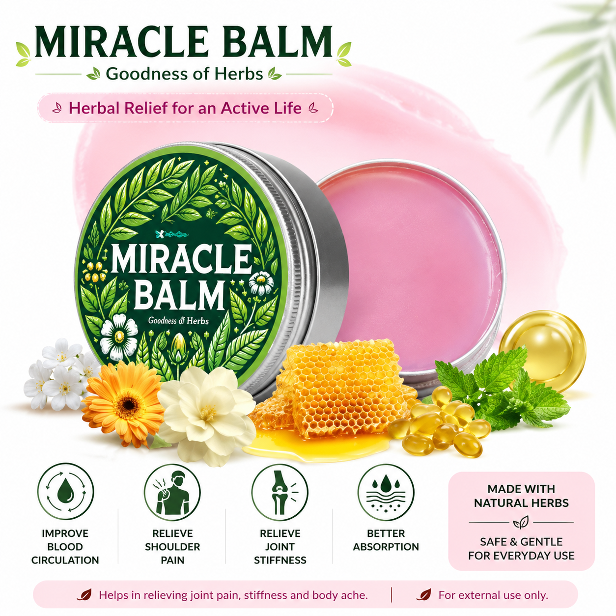 Herbal Miracle Balm for Pain Relief (Pack of 2)