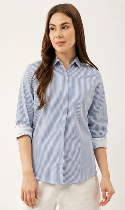 Women's Premium Cotton Oversized Striped Casual Shirt – Soft, Breathable & All-Day Comfort