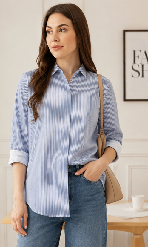 Women's Premium Cotton Oversized Striped Casual Shirt – Soft, Breathable & All-Day Comfort