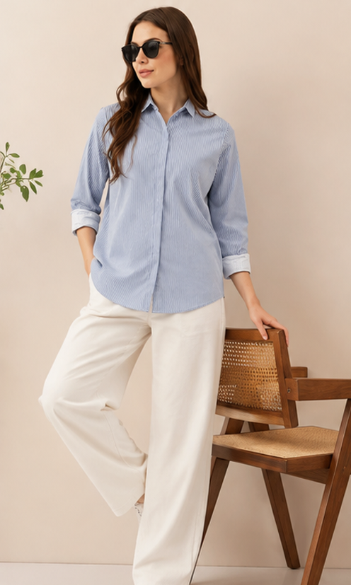 Women's Premium Cotton Oversized Striped Casual Shirt – Soft, Breathable & All-Day Comfort