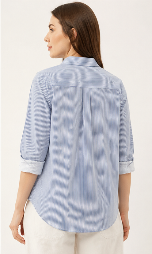 Women's Premium Cotton Oversized Striped Casual Shirt – Soft, Breathable & All-Day Comfort