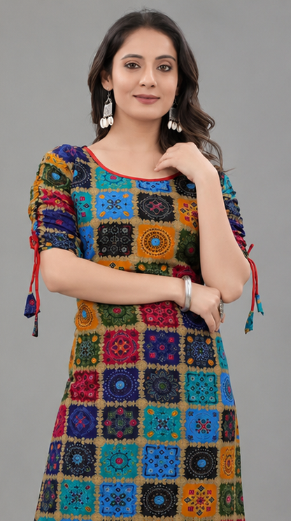Rayon Printed Kurti for Women – Blue, Size M