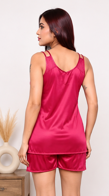 Silky Comfort Satin Nightwear Set – Soft, Lightweight &amp; Stylish Sleepwear for Women (Pink)