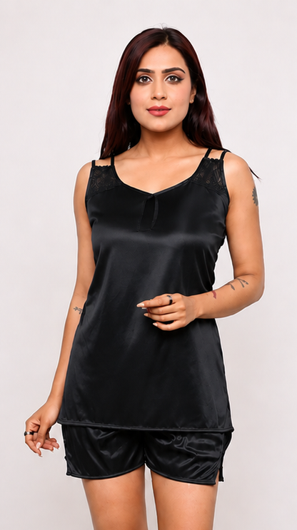 Silky Comfort Satin Nightwear Set – Soft, Lightweight &amp; Stylish Sleepwear for Women (Black)