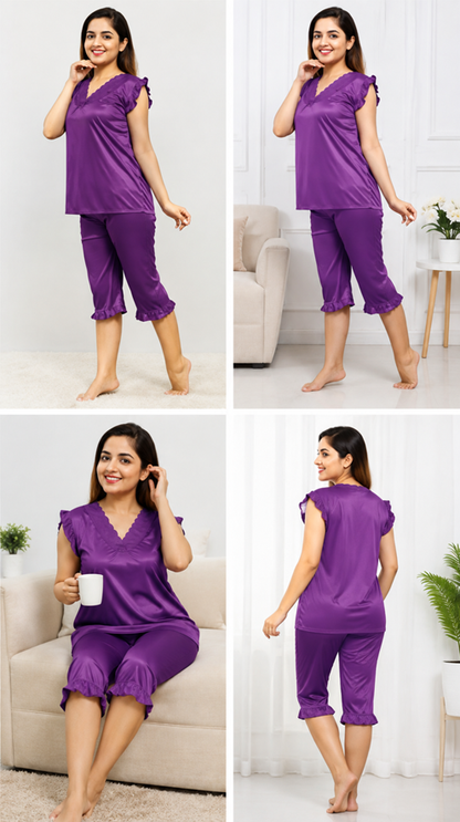Women’s Comfort Fit Satin Night Suit – Soft, Breathable & Relaxed Sleepwear Set