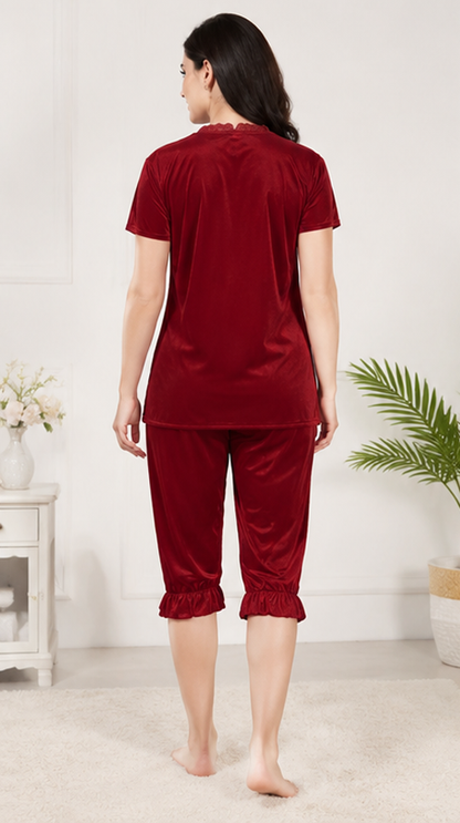 Women’s ComfortFit Maroon Night Suit – Soft, Relaxing &amp; Stylish Sleepwear Set