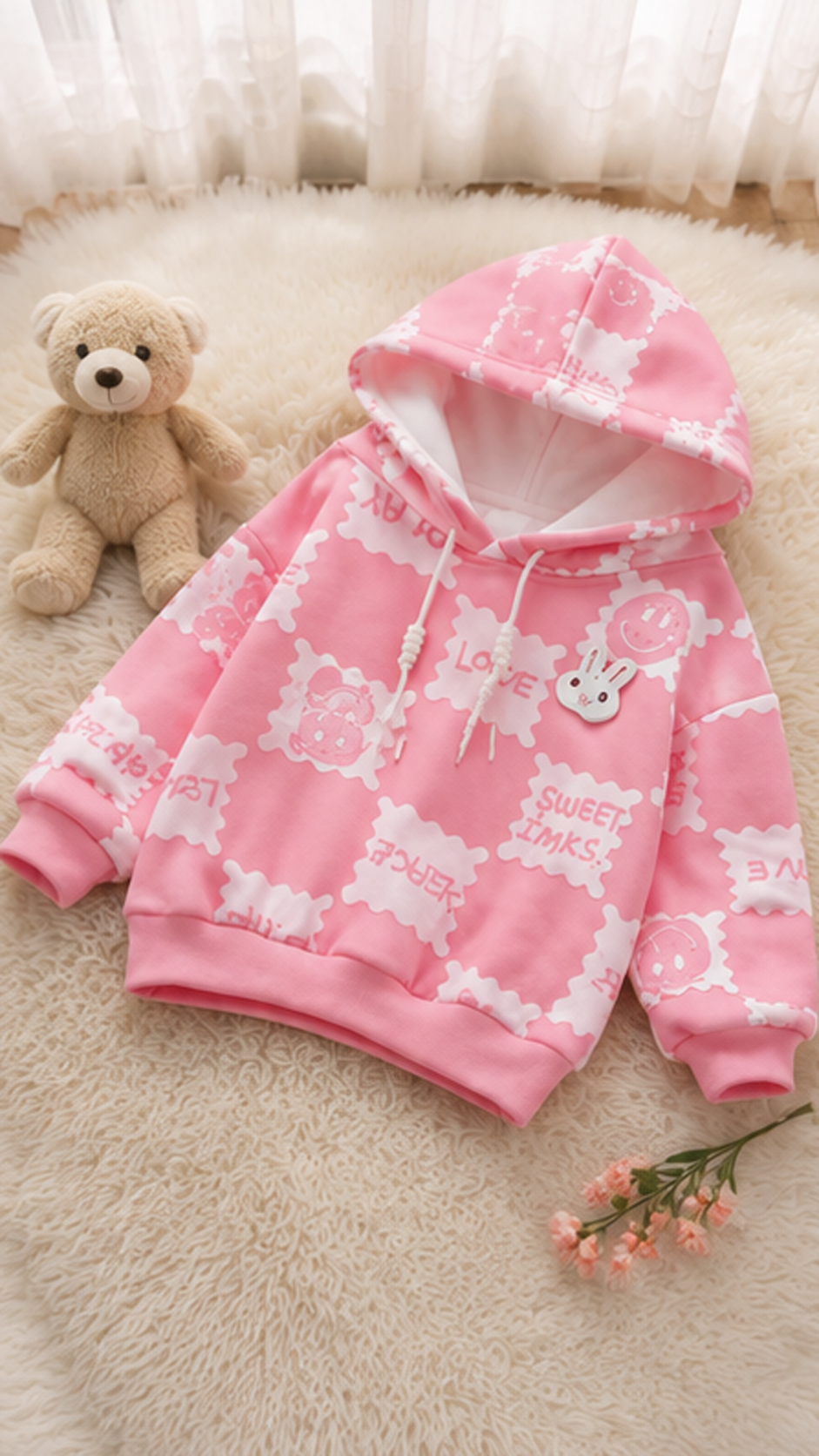 Cozy Printed Fleece Winter Hoodie for Girls – Warm, Soft &amp; Cute Everyday Wear