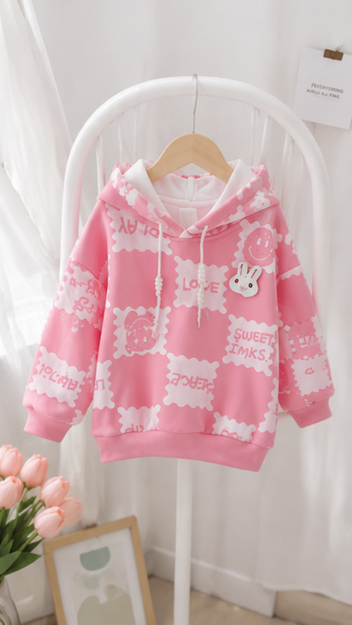 Cozy Printed Fleece Winter Hoodie for Girls – Warm, Soft &amp; Cute Everyday Wear