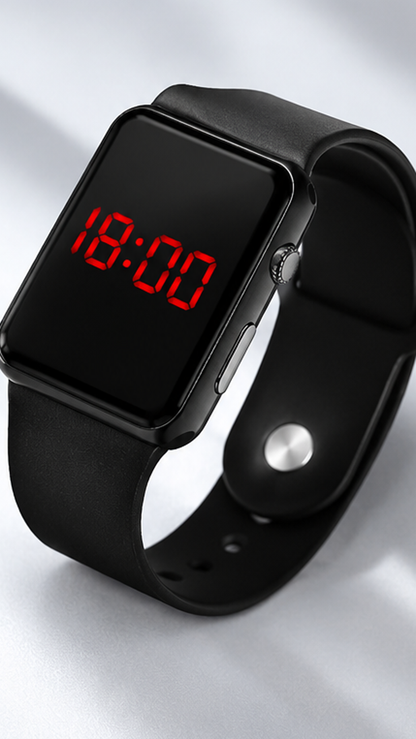 LED Digital Touch Display Watch for Men – Ultra Slim Black Silicone Strap Wrist Watch