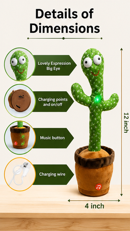 🌵 Interactive Talking & Dancing Cactus Toy with Music, LED Lights & Voice Repeat for Kids