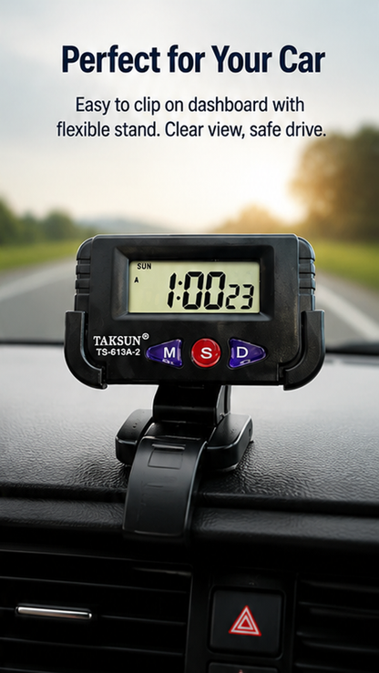 Multi-Function Digital Dashboard Clock & Stopwatch with Flexible Stand | LCD Time, Date & Alarm Display