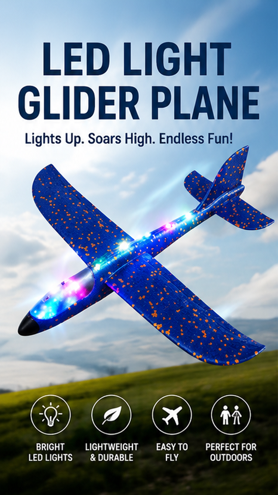 33cm LED Flash Foam Glider Plane – Hand Throw Flying Airplane Toy for Kids
