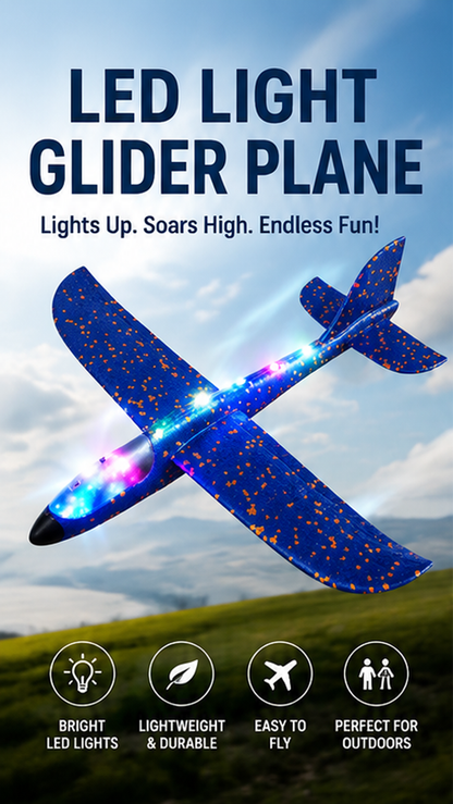 33cm LED Flash Foam Glider Plane – Hand Throw Flying Airplane Toy for Kids