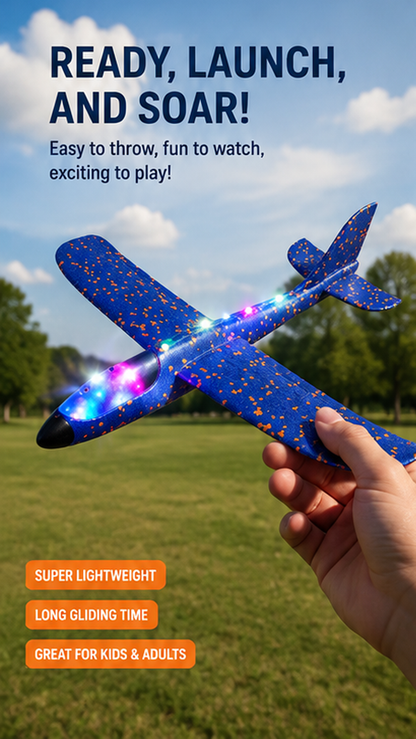 33cm LED Flash Foam Glider Plane – Hand Throw Flying Airplane Toy for Kids