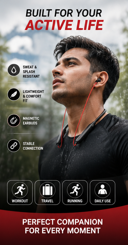 Bluetooth 5.3 Magnetic Wireless Neckband with HD Sound