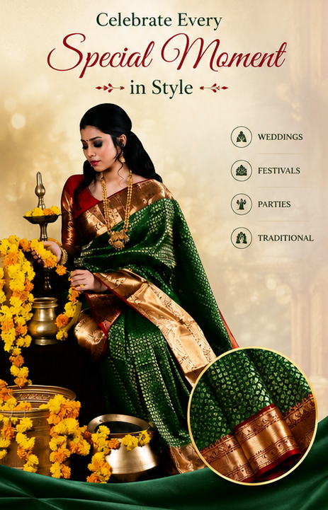 Jacquard Saree With Blouse For Women (Green, 6.3M)