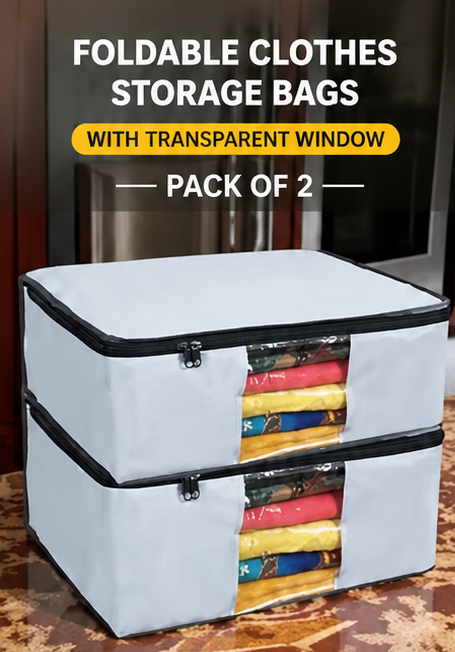 Saree Covers - Foldable Clothes Storage Bags with Transparent Window (Pack of 2)