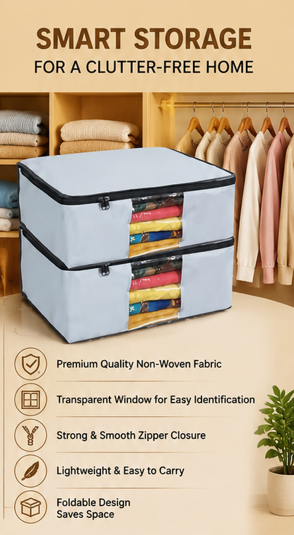Saree Covers - Foldable Clothes Storage Bags with Transparent Window (Pack of 2)