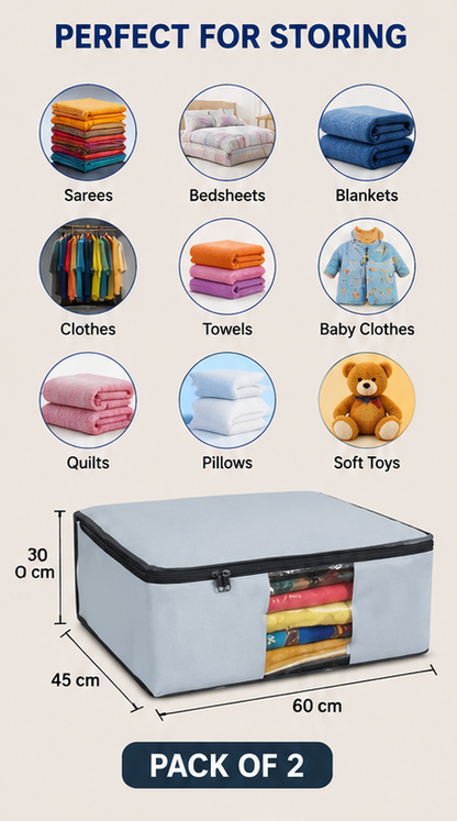 Saree Covers - Foldable Clothes Storage Bags with Transparent Window (Pack of 2)