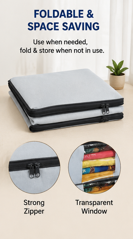 Saree Covers - Foldable Clothes Storage Bags with Transparent Window (Pack of 2)