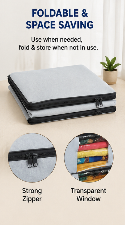 Saree Covers - Foldable Clothes Storage Bags with Transparent Window (Pack of 2)