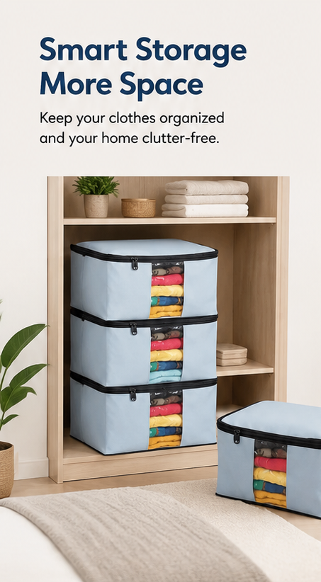 Foldable Saree Cover / Cloth Storage Bag / Wardrobe Organizer with Zip & Transparent Window (Pack of 6)