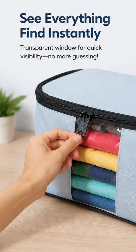 Foldable Saree Cover / Cloth Storage Bag / Wardrobe Organizer with Zip & Transparent Window (Pack of 6)