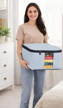 Foldable Saree Cover / Cloth Storage Bag / Wardrobe Organizer with Zip & Transparent Window (Pack of 6)