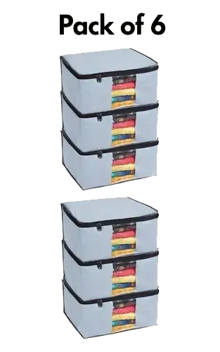 Foldable Saree Cover / Cloth Storage Bag / Wardrobe Organizer with Zip & Transparent Window (Pack of 6)