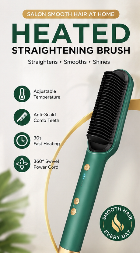 2-in-1 Fast Heat Hair Straightening Comb with Adjustable Temperature