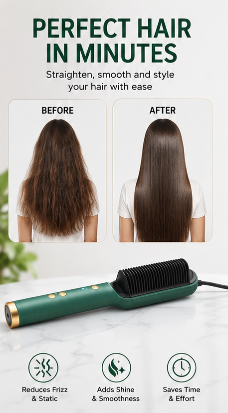 2-in-1 Fast Heat Hair Straightening Comb with Adjustable Temperature