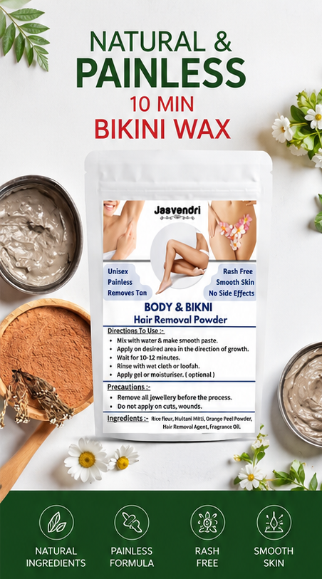 Jasvendri 10-Minute Natural Hair Removal Powder for Body & Bikini Area (Pack of 2)