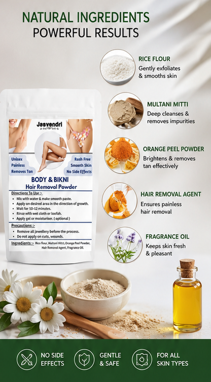 Jasvendri 10-Minute Natural Hair Removal Powder for Body & Bikini Area (Pack of 2)