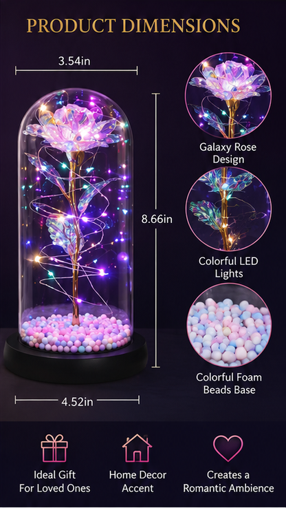 Galaxy Crystal LED Rose – Eternal Glass Flower Gift Dome