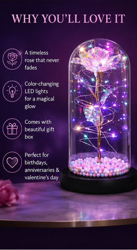 Galaxy Crystal LED Rose – Eternal Glass Flower Gift Dome