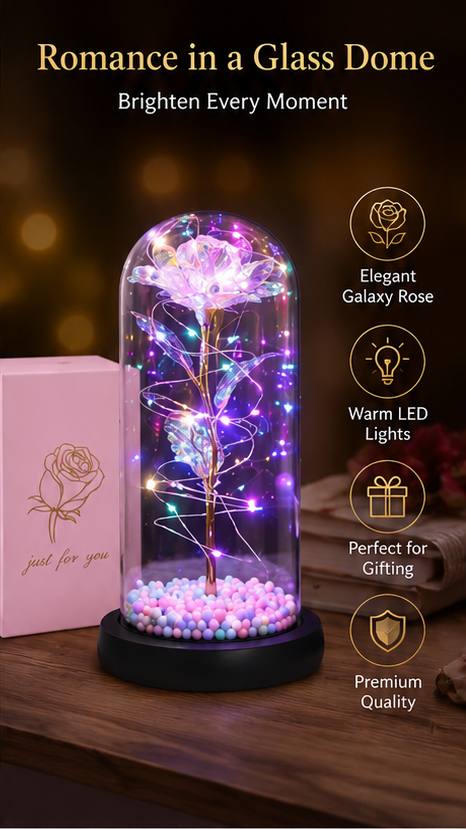Galaxy Crystal LED Rose – Eternal Glass Flower Gift Dome