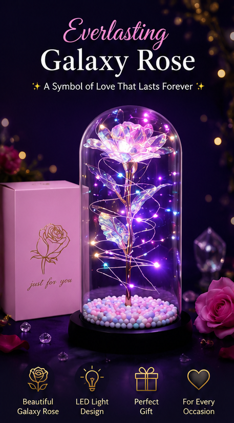 Galaxy Crystal LED Rose – Eternal Glass Flower Gift Dome