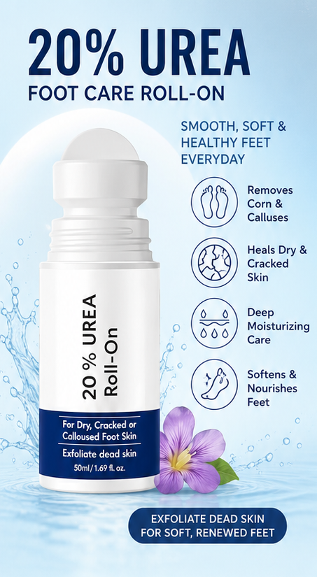 20% Urea Foot Repair Roll-On – Deep Moisturizing & Cracked Heel Treatment (Pack of 2)