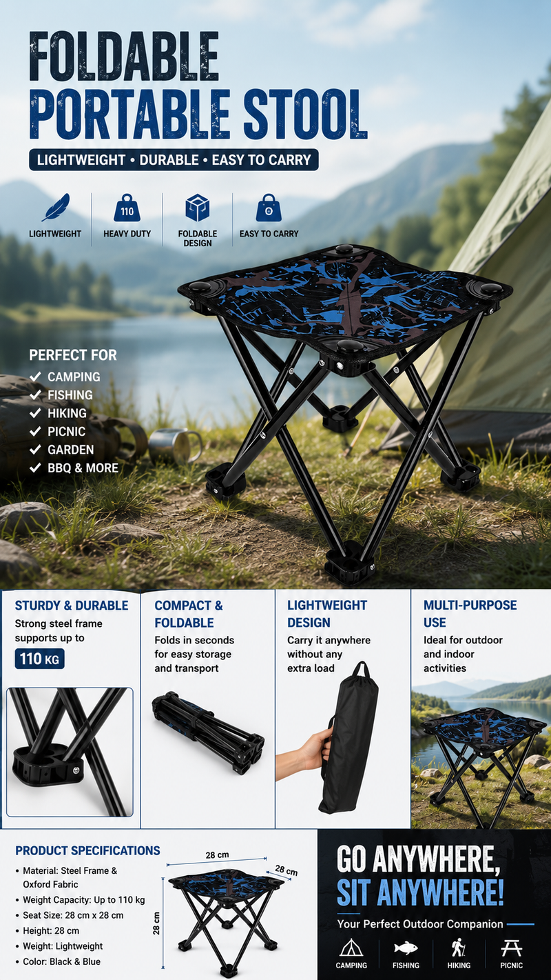 Ultra-Light Foldable Camping Stool – Heavy Duty Portable Outdoor Seat