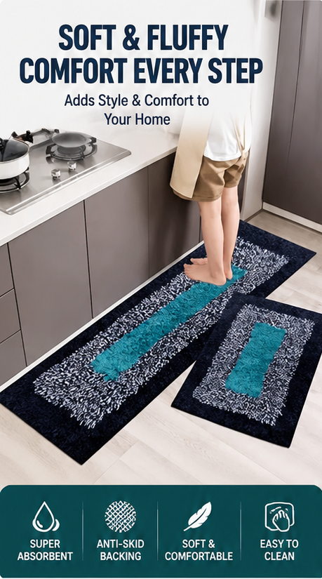 Kitchen Runner Floor Mat & Runner Super Absorbent Anti Skid Mats for Bathroom/Bedroom/Kitchen
