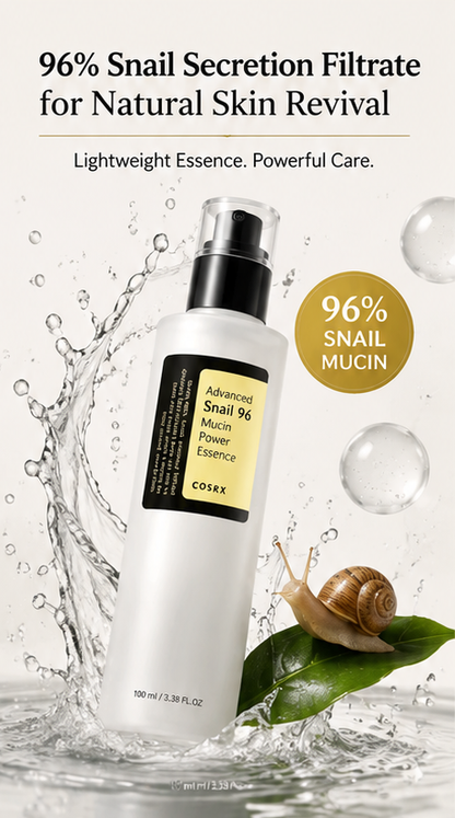 96% Snail Mucin Hydrating & Skin Repair Essence – Deep Moisture & Glass Skin Formula (100 ml × 2)