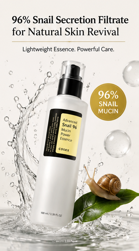 96% Snail Mucin Hydrating & Skin Repair Essence – Deep Moisture & Glass Skin Formula (100 ml × 2)