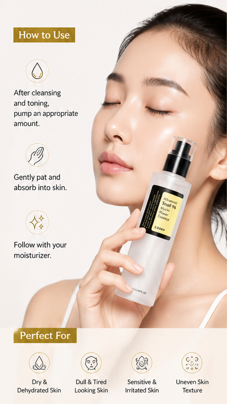 96% Snail Mucin Hydrating & Skin Repair Essence – Deep Moisture & Glass Skin Formula (100 ml × 2)