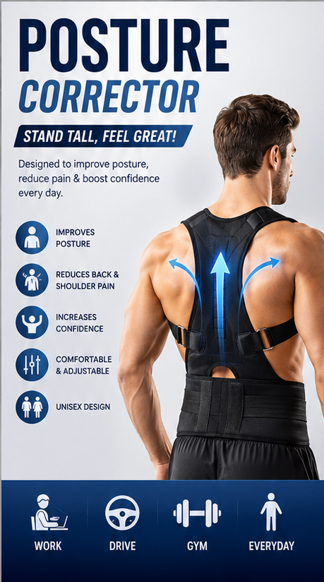 Premium Adjustable Posture Corrector Belt for Men & Women – Back, Shoulder & Spine Support