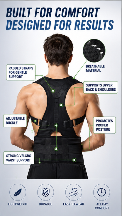 Premium Adjustable Posture Corrector Belt for Men & Women – Back, Shoulder & Spine Support